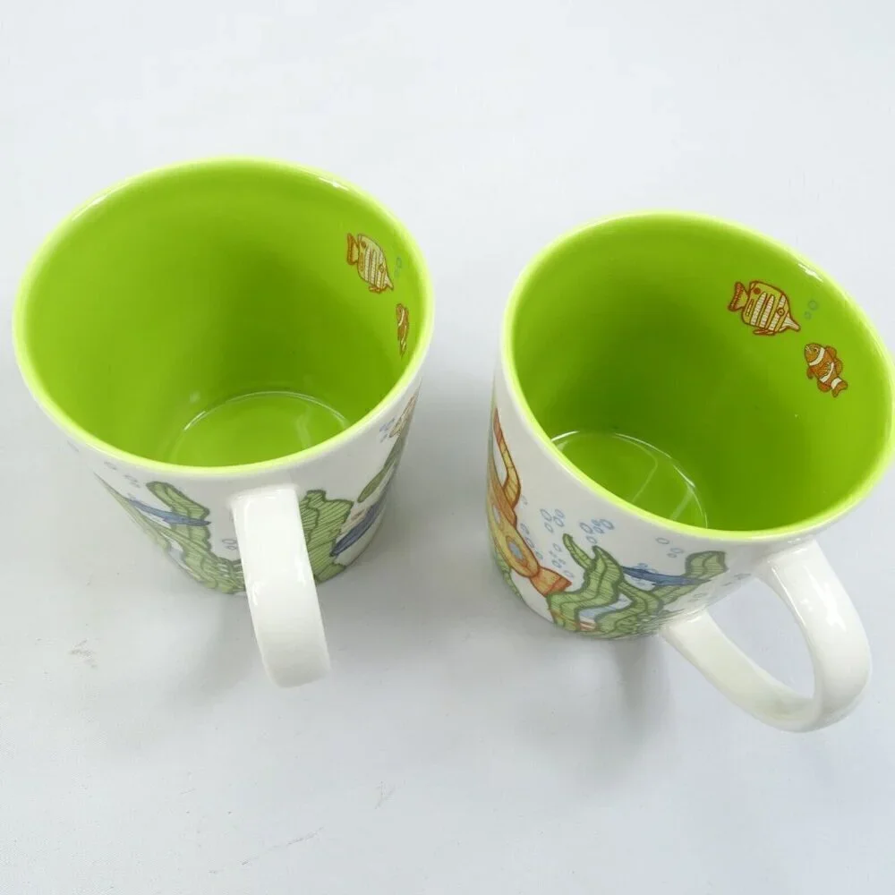 Lot 2 Starbucks Under the Sea Mugs Cup Whale Turtle Submarine Fish Ocean 1 faded
